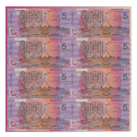 Australia 1997 $5 Five Dollar Uncut Sheet Of 8 - Return Of Hong Kong Banknotes in Presentation Folder Prefix HK