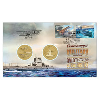Australia 2014 Military Aviation & Submarines 100 Years Stamp & $1 UNC Coin Cover - PNC