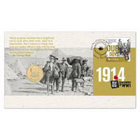 Australia 2014 Centenary Of WWI 100 Years of Anzac Stamp & $1 UNC Coin Cover - PNC