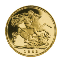 UK 1982 Elizabeth II Gold Sovereign Proof Coin in Original Box with CofA