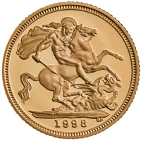 UK 1998 Elizabeth II Gold Sovereign Proof Coin in Original Box with CofA