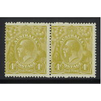 Australia KGV Single Crown WMK 4d Olive Stamp with Variety in Pair MUH #AUBK