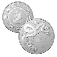 Australia 2024 Lunar Series Year Of The Dragon 1oz Fine Silver Bullion $1 Coin in Capsule