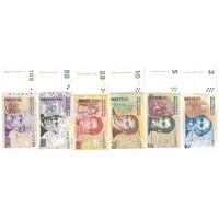 Argentina 2002-15 Set of 6 Banknotes 2-5-10-20-50-100 Pesos Unc