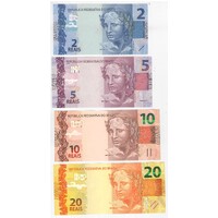 Brasil 2010 Set of 4 Banknotes 2-5-10-20 Reais Unc