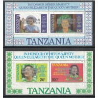 Tanzania 1985 Queen Mother Set/2 Mini Sheets Caribbean Royal Visit ovp MUH 31-19