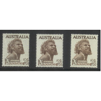Australia 1952-65 2/6 Aborigine Stamp all three printings SG253/b/ba MUH #AUBK