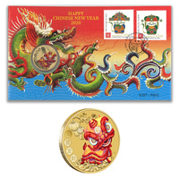 Australia 2020 Happy Chinese New Year Lion Dance Stamp & $1 Coin Cover - PNC