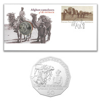 Australia 2020 Afghan Cameleers of The Outback Stamp & 50c UNC Coin Cover - PNC