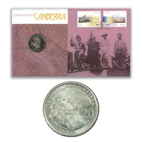 Australia 2013 Centenary of Canberra Stamps & 20c UNC Coin Cover - PNC