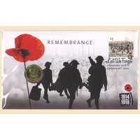Australia 2016 ANZAC Remembrance Lest We Forget PNC Stamp & $1 UNC Coin Cover