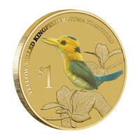 2013 Australian Birds Yellow-billed Kingfisher Tuvalu $1 Dollar Coloured UNC Coin Carded