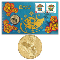 Australia 2020 Year of The Rat Stamps & $1 UNC Coin Cover - PNC