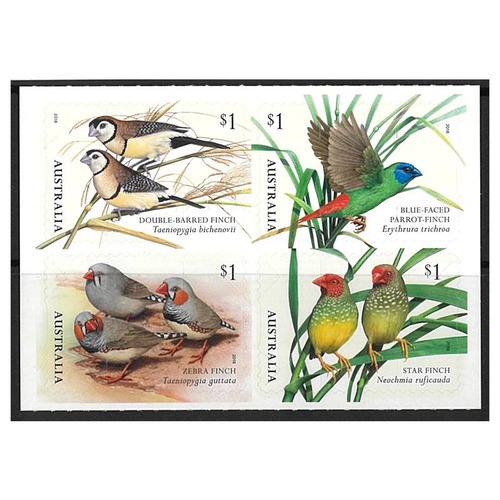 Australia 2018 Finches of Australia Part 1 Set/4 Ex-Booklet Stamps MUH Self-Adhesive SG4876/79