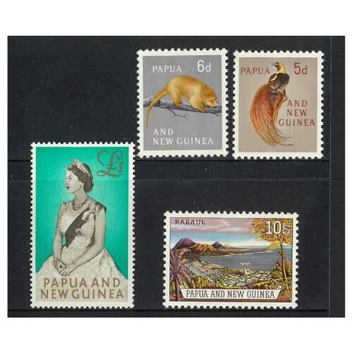 Papua New Guinea 1963 Definitive Set of 4 Stamps Bird/Possum/Rabaul/Queen MUH SG42/45