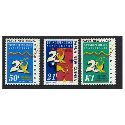 Papua New Guinea 1995 20th Anniversary of Independence Set of 3 Stamps MUH SG766/68