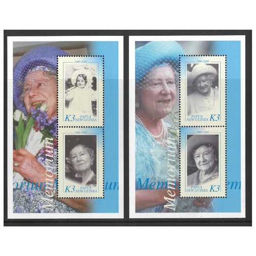 Papua New Guinea 2002 QE The Queen Mother Commemoration Two Mini Sheets MUH SG MS933