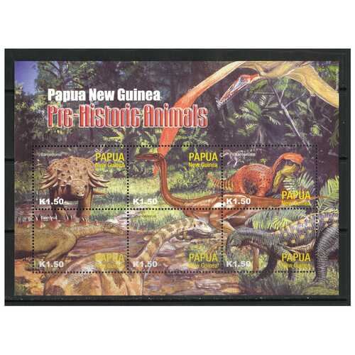 Papua New Guinea 2004 Prehistoric Animals Mini Sheet of 6 Stamps MUH SG MS1015