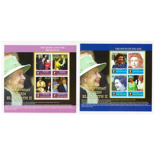 Papua New Guinea 2006 80th Birthday of QEII Two Mini Sheets of 4 Stamps MUH SG MS1120