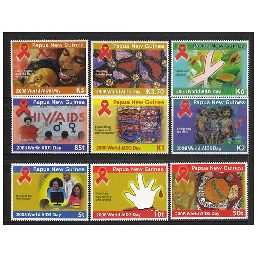 Papua New Guinea 2008 World AIDS Day Set of 9 Stamps MUH SG1275/83