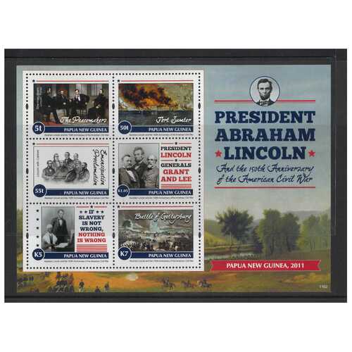 Papua New Guinea 2011 Abraham Lincoln & 150th Anniv American Civil War Mini Sheet of 4 Stamps MUH SG MS1483