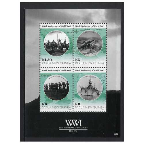 Papua New Guinea 2014 Centenary of World War I Mini Sheet of 4 Stamps MUH SG MS1710