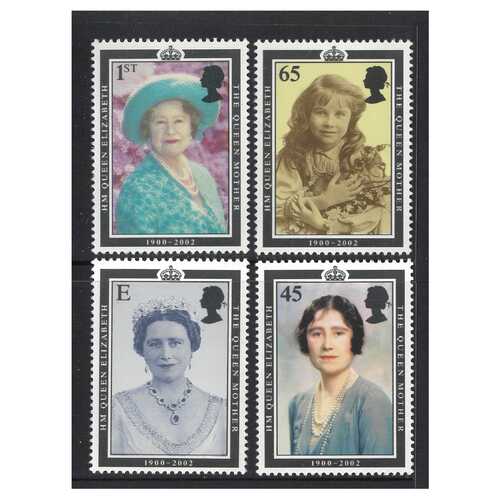 Great Britain 2002 Queen Elizabeth the Queen Mother Commemoration Set of 4 Stamps SG2280/83 MUH