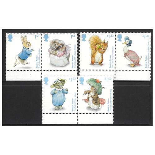 Great Britain 2016 Beatrix Potter 150th Birth Anniversary Set of 6 Stamps SG3856/61 MUH 