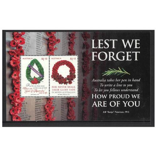 Australia 2021 Lest We Forget Mini Sheet of 2 Stamps MUH