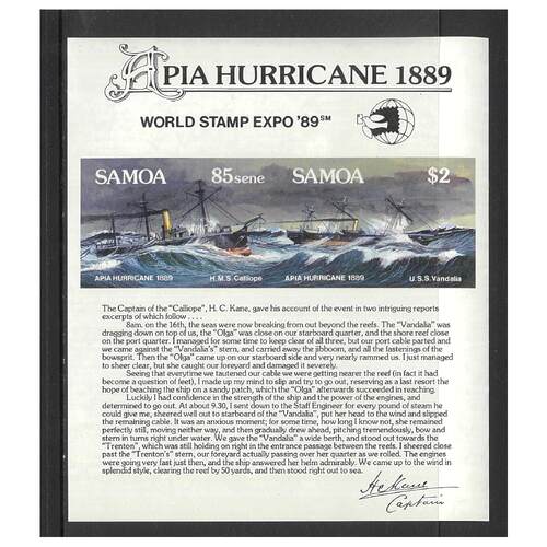Samoa 1989 World Stamp Expo Washington Imperf Mini Sheet SG MS839 MUH