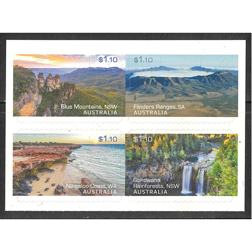 Australia 2022 Our Beautiful Continent Set of 4 Self-adhesive Stamps ex-booklet MUH