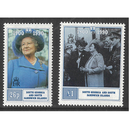 South Georgia & South Sandwich Islands 1990 Queen Mother's 90th Birthday Set/2 Stamps SG195/6 MUH