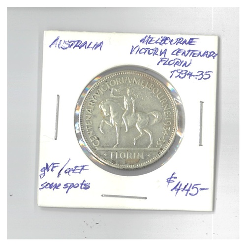 Australia 1934-35 Florin Coin Melbourne Centennial gVF/aEF