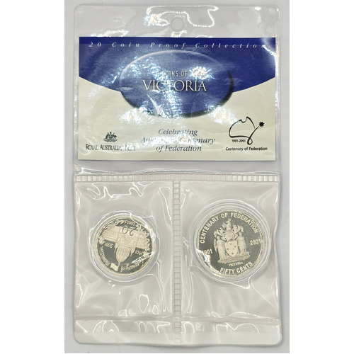 Australia 2001 Centenary of Federation VIC 20c & 50c Proof Coins