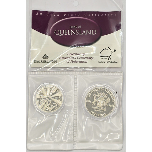 Australia 2001 Centenary of Federation QLD 20c & 50c Proof Coins