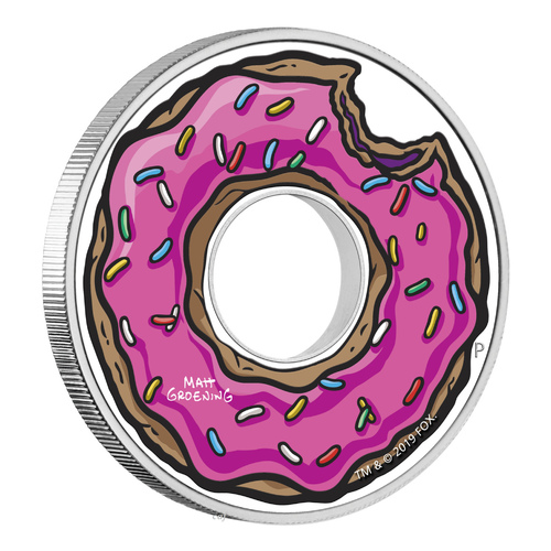2019 The Simpsons Donut - Tuvalu $1 Coloured 1oz Silver Proof Perth Mint Coin