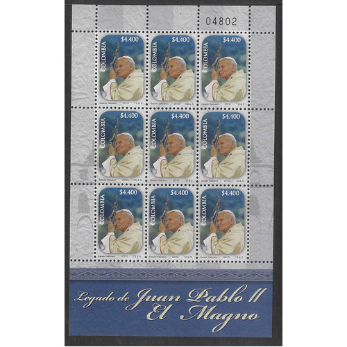 Colombia 2010 Pope John Paul II Sheetlet/9 Stamps Scott 1331 MUH #MS286