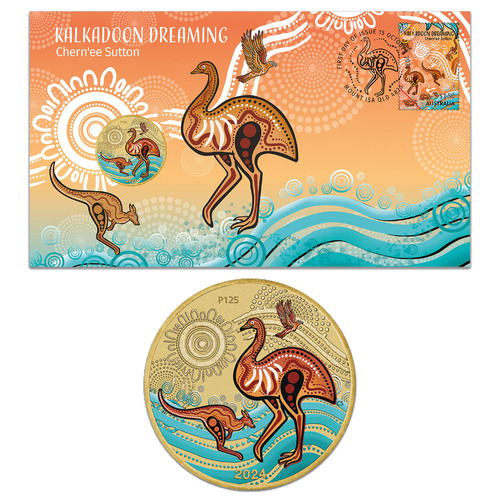 Australia 2024 Kalkadoon Dreaming Stamp & $1 Coloured Coin Cover PNC