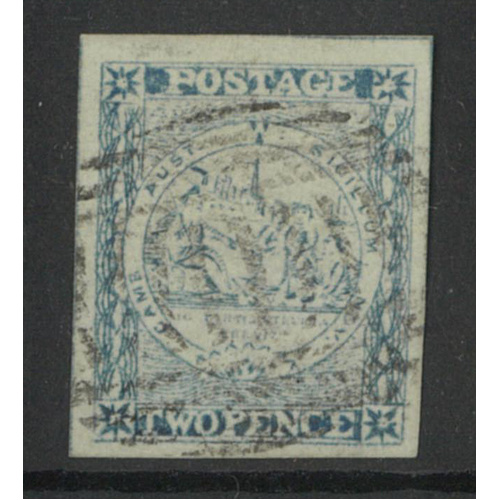 New South Wales 1851 Sydney View 2d Stamp Dull Blue Plate V SG37 Four Margins Fine Used