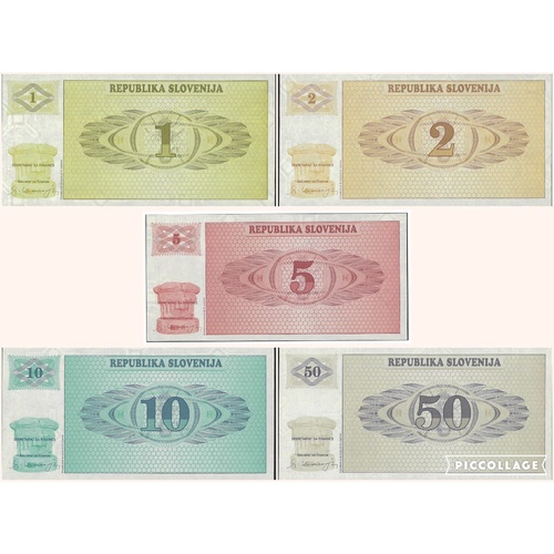 Slovenia, Set of 5 banknotes in Unc grade (1990)