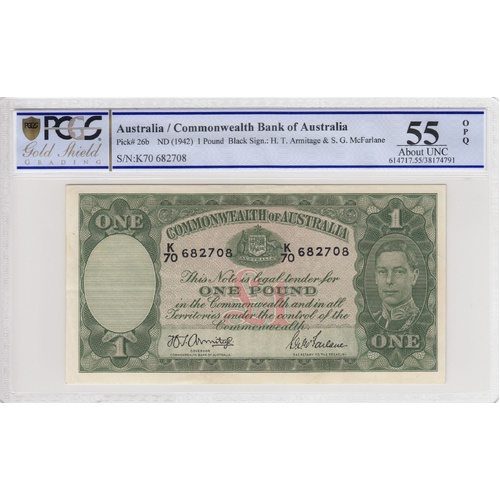 Commonwealth of Australia 1942 £1 Banknote Armitage/Macfarlane PCGS55