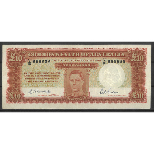 Commonwealth of Australia 1943 £10 Banknote Armitage/Macfarlane R59 aVF/VF #P-48
