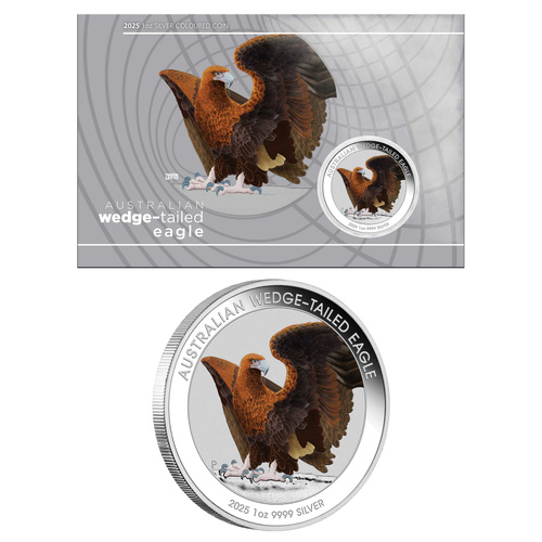 Australian 2025 Wedge-tailed Eagle 1oz Silver Coloured $1 Coin in Card