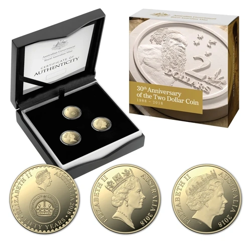 Australia 2018 30th Anniversary Of The $2 Coin Set Of Three Proof Coin Set