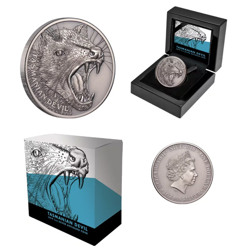 Niue 2019 Tasmanian Devil 1oz Silver High Relief Antiqued Coin