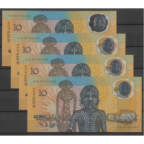 Australia 1988 Aboriginal $10 Polymer Banknotes Consecutive Run of 10 UNC #4-35