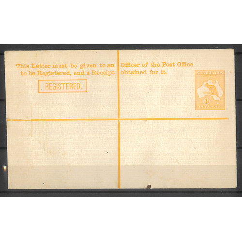 Australia 1913 Kangaroo 4d Orange Registered Envelope Setting 1 BW RE1A Unused #PS-13