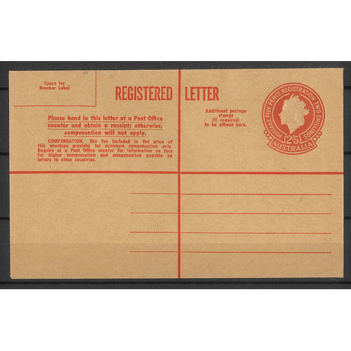 Australia c1962 QE 2/5 Red Registered Envelope BW RE42 Unused #PS-15