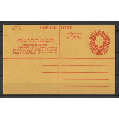 Australia 1965 QE 2/5 Red Registered Envelope BW RE43 Unused #PS-15