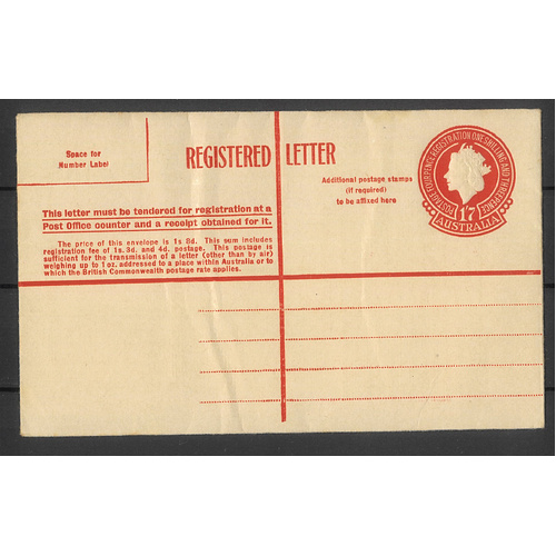 Australia c1956 QE 1/7 Red Registered Envelope BW RE38 Unused #PS-15